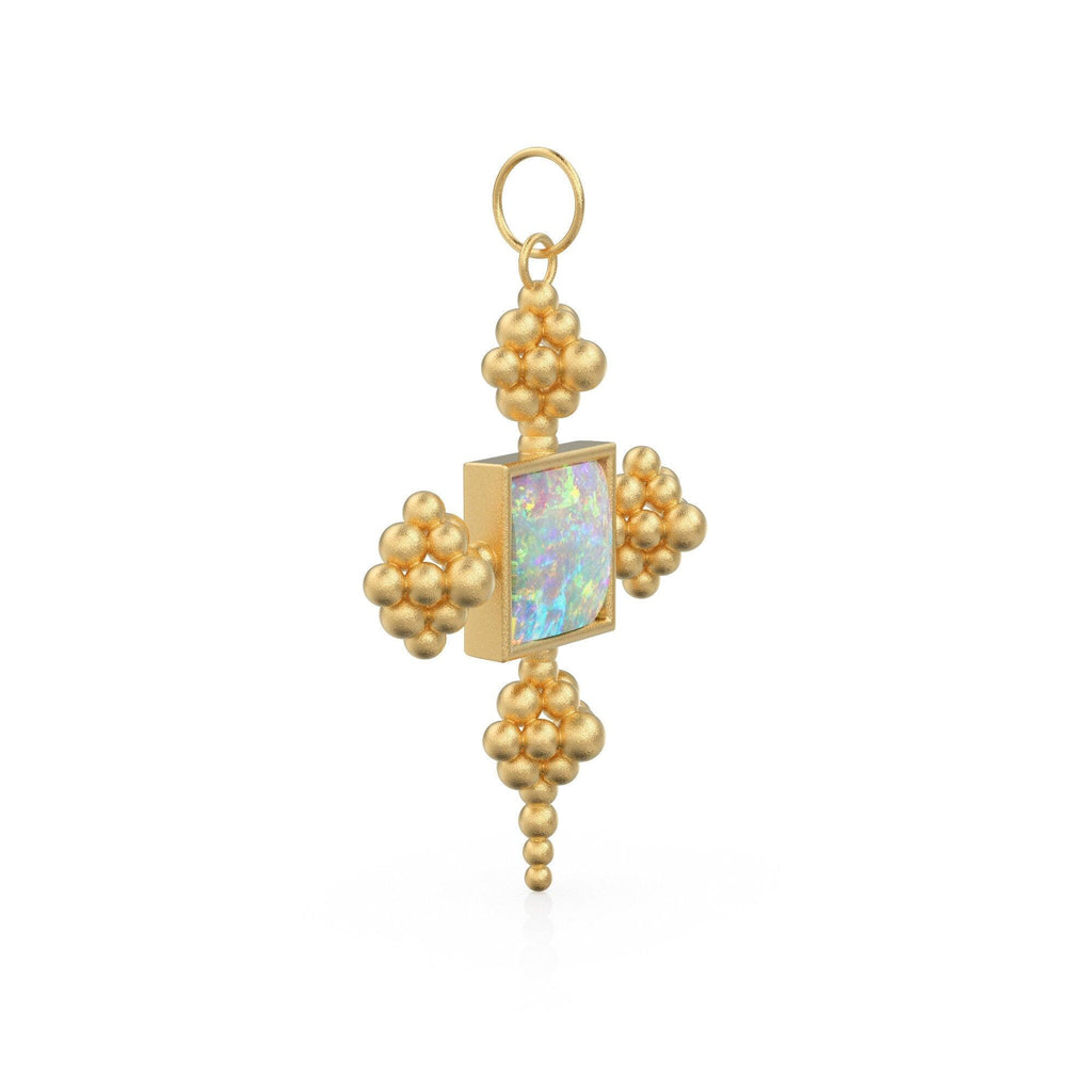 Australian Opal Charm Solid Gold Pendant / 22k Solid Gold Gemstone Pendant - Jalvi & Co.