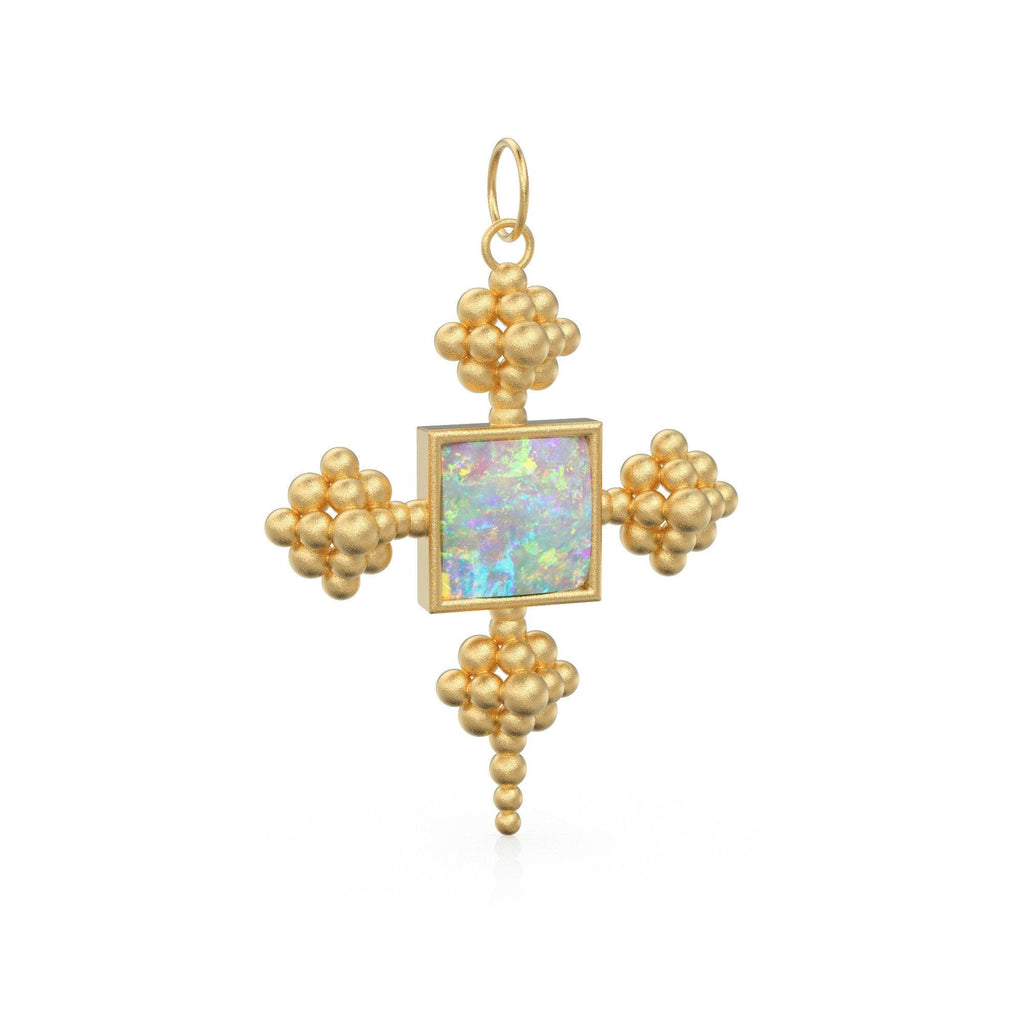 Australian Opal Charm Solid Gold Pendant / 22k Solid Gold Gemstone Pendant - Jalvi & Co.