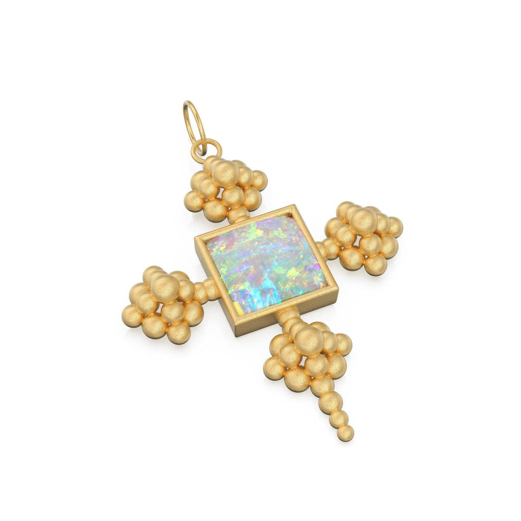 Australian Opal Charm Solid Gold Pendant / 22k Solid Gold Gemstone Pendant - Jalvi & Co.