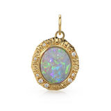 Australian Opal Diamonds Gold Pendant, Fire Opal Diamonds 14k Yellow Gold Charm, Opal Diamonds Halo Yellow Gold Necklace, June Birthstone