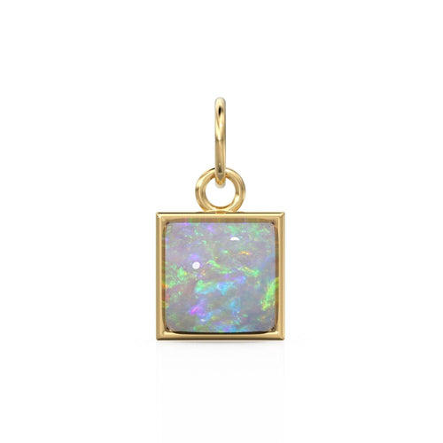 Australian Opal Pendant / 18k Solid Yellow Gold Bezel Australian Opal Charm / Fire Gemstone Jewelry / Australian Opal Charm for Necklace - Jalvi & Co.