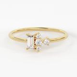 Baguette and Round Diamond Ring / 14k Diamond Ring / Women's Diamond Ring