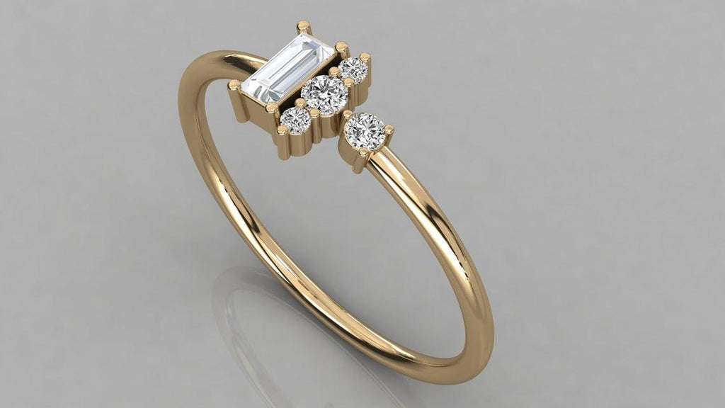 Baguette and Round Diamond Ring / 14k Diamond Ring / Women's Diamond Ring - Jalvi & Co.