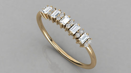 Baguette and Round Diamond Wedding Band / 14k Gold Baguette Diamond Women's Wedding Ring Available in Rose Gold White Gold - Jalvi & Co.