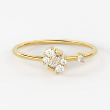 Load image into Gallery viewer, Baguette Cut Diamond Wedding Band / 14k Gold Round and Baguette Women&#39;s Wedding Cluster Ring Available in Rose Gold White Gold - Jalvi &amp; Co.