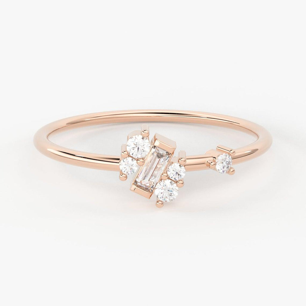 Baguette Cut Diamond Wedding Band / 14k Gold Round and Baguette Women's Wedding Cluster Ring Available in Rose Gold White Gold - Jalvi & Co.