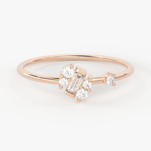 Load image into Gallery viewer, Baguette Cut Diamond Wedding Band / 14k Gold Round and Baguette Women&#39;s Wedding Cluster Ring Available in Rose Gold White Gold - Jalvi &amp; Co.