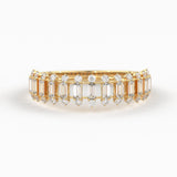 Baguette Diamond Anniversary Ring / 14k Gold Half Eternity Baguette and Round Diamond / Statement Brilliant Round Cut Ring