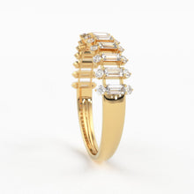 Load image into Gallery viewer, Baguette Diamond Anniversary Ring / 14k Gold Half Eternity Baguette and Round Diamond / Statement Brilliant Round Cut Ring - Jalvi &amp; Co.