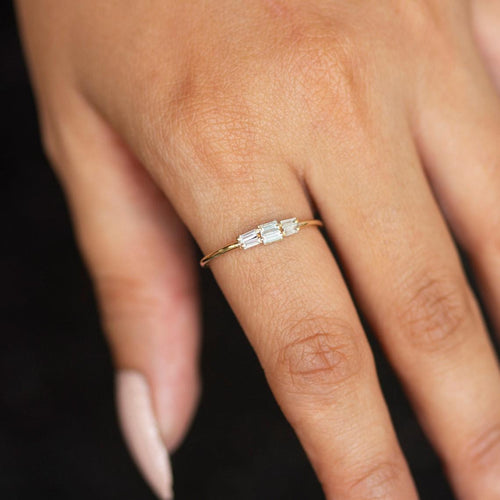 Baguette Diamond Band in 14k Gold / Baguette Diamond Ring / Gold Band White Diamond Ring / Genuine Diamond Wedding Band - Jalvi & Co.