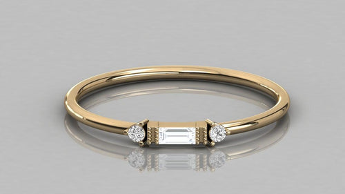 Baguette Diamond Band in 14k Gold / Baguette Diamond Ring / Stackable 3 Stone Diamond Ring / Genuine Diamond Wedding Band - Jalvi & Co.