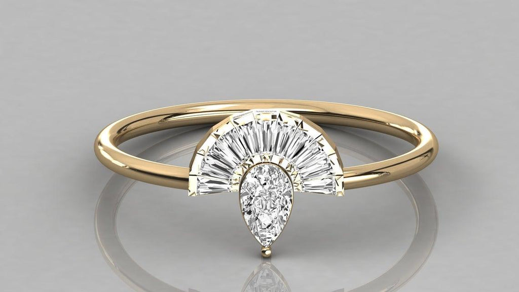 Baguette Diamond Band in 14k Gold / Diamond Ring / Pear Gold Band White Diamond Ring / Tapered Baguette Diamond Wedding Band - Jalvi & Co.