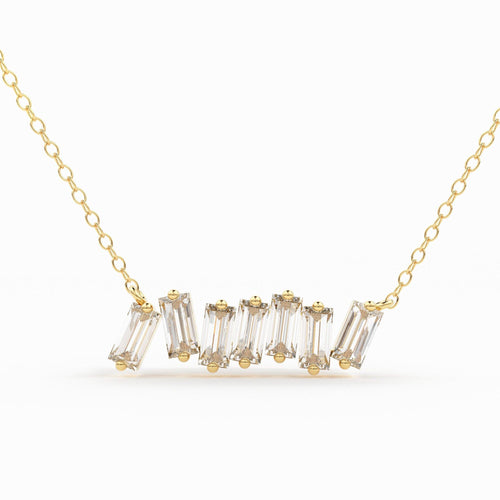 Baguette Diamond Cluster Necklace in 14k Gold / Diamond Cluster Necklace / Unique Diamond Layering Necklace/ Diamond Necklace/ Diamond Chain - Jalvi & Co.