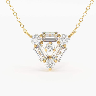 Baguette Diamond Necklace / 14k Gold Triangle Shaped Round and Baguette Diamond Necklace / Minimalist Layering Gold Necklace/ Charm Necklace - Jalvi & Co.