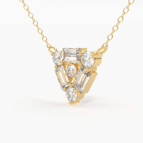 Baguette Diamond Necklace / 14k Gold Triangle Shaped Round and Baguette Diamond Necklace / Minimalist Layering Gold Necklace/ Charm Necklace - Jalvi & Co.