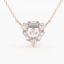 Load image into Gallery viewer, Baguette Diamond Necklace / 14k Gold Triangle Shaped Round and Baguette Diamond Necklace / Minimalist Layering Gold Necklace/ Charm Necklace - Jalvi &amp; Co.