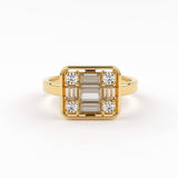 Baguette Diamond Ring / 14k Gold Baguette and Round Cut Diamond Ring / Statement Baguette Ring / Designer Mix Diamond Ring