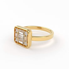 Load image into Gallery viewer, Baguette Diamond Ring / 14k Gold Baguette and Round Cut Diamond Ring / Statement Baguette Ring / Designer Mix Diamond Ring - Jalvi &amp; Co.