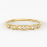 Baguette Diamond Ring / 14k Gold Baguette & Round Diamond Milgrain Bezel Ring / Diamond Stacking Ring / Diamond Wedding Band