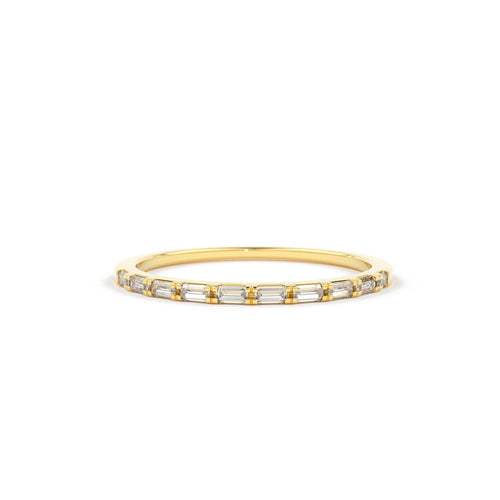 Baguette Diamond Ring / 14k Gold Half Eternity Baguette Diamond Stackable Ring / 1.0MM Ultra Thin Baguette Diamond Wedding Ring - Jalvi & Co.