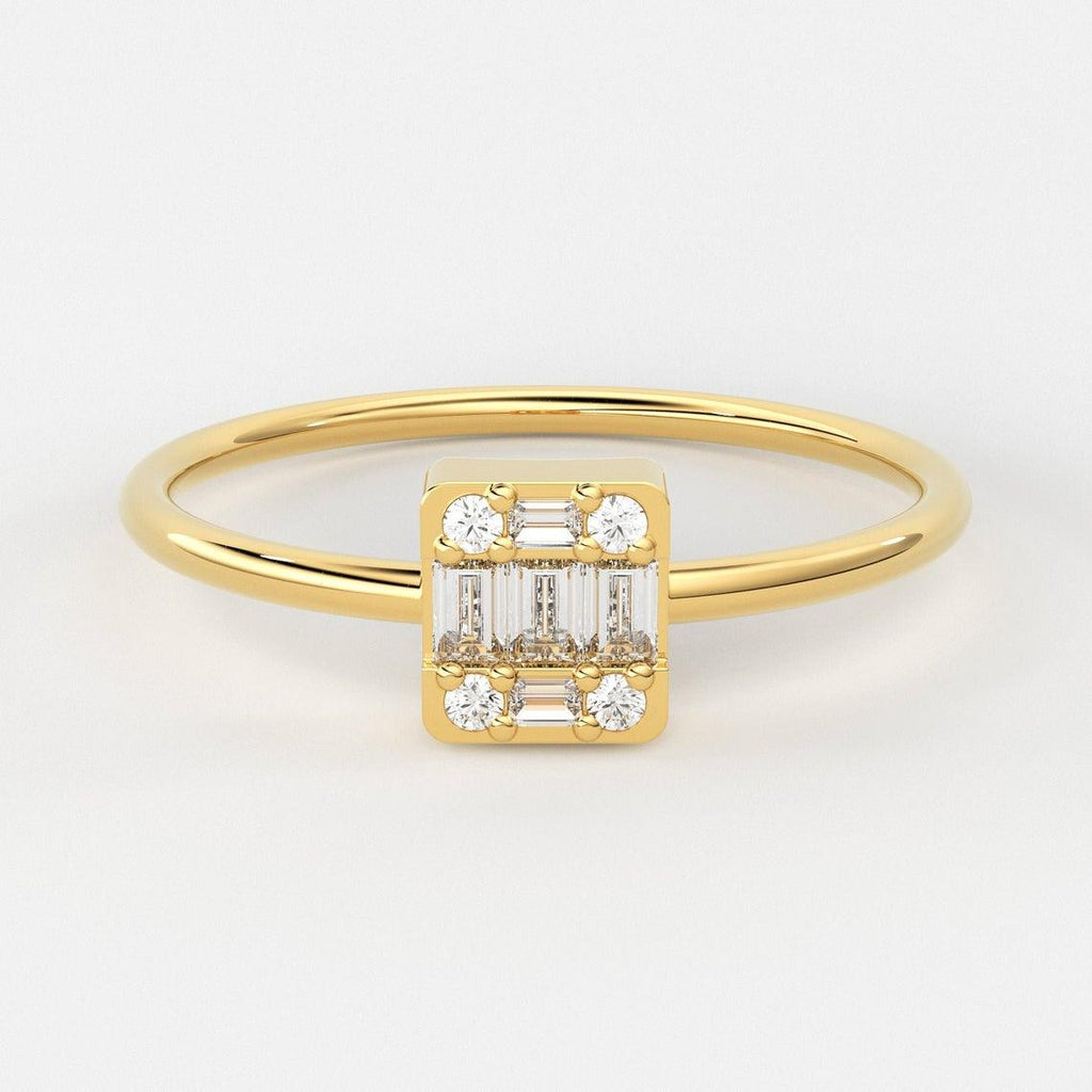 Baguette Diamond Ring / 14k Gold Round & Baguette Diamond Prong Ring / Diamond Stacking Ring / Diamond Wedding Band - Jalvi & Co.