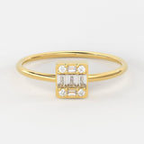 Baguette Diamond Ring / 14k Gold Round & Baguette Diamond Prong Ring / Diamond Stacking Ring / Diamond Wedding Band