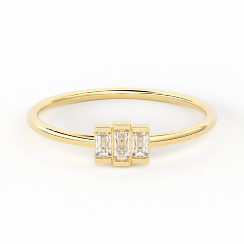 Baguette Diamond Ring / Made to Order Baguette Engagement Ring / Stackable Gold Band Diamond Ring / Diamond Trio Gold Ring / Memorial Day - Jalvi & Co.