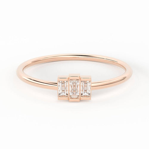 Baguette Diamond Ring / Made to Order Baguette Engagement Ring / Stackable Gold Band Diamond Ring / Diamond Trio Gold Ring / Memorial Day - Jalvi & Co.