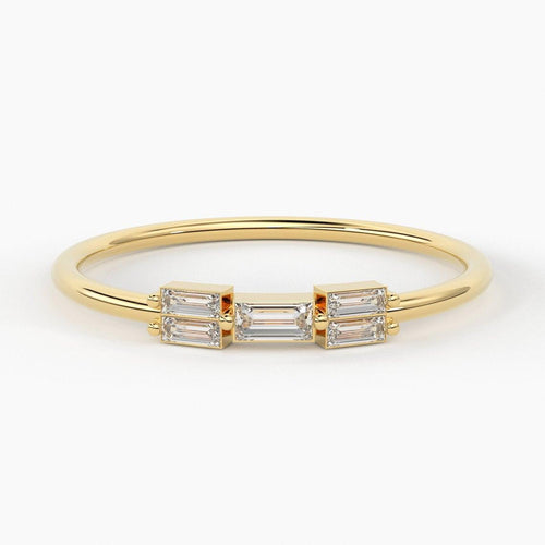 Baguette Diamond Ring / Minimalist Ring 14k Solid Gold / Diamond Ring / Five Diamond Ring / Thin Gold Stacking Rings / Promise Ring - Jalvi & Co.