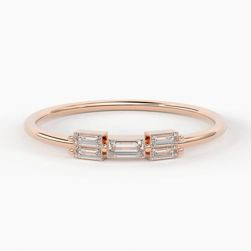 Baguette Diamond Ring / Minimalist Ring 14k Solid Gold / Diamond Ring / Five Diamond Ring / Thin Gold Stacking Rings / Promise Ring - Jalvi & Co.