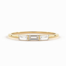 Load image into Gallery viewer, Baguette Diamond Ring / Minimalist Ring 14k Solid Gold / Diamond Ring / Trio Diamond Ring / Thin Gold Stacking Rings / Promise Ring - Jalvi &amp; Co.