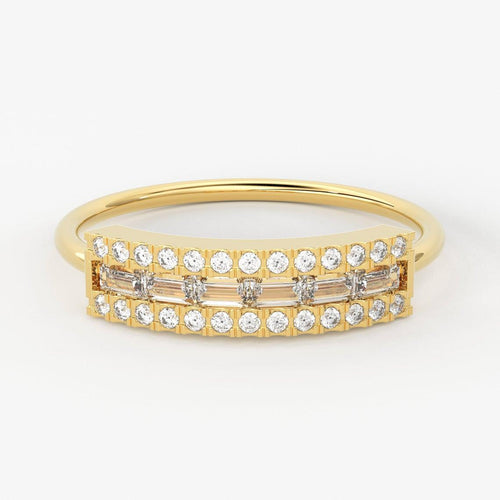 Baguette Diamond Wedding Ring / 14K Gold Unique Baguette and Round Diamond Bridal Ring / Anniversary Ring - Jalvi & Co.