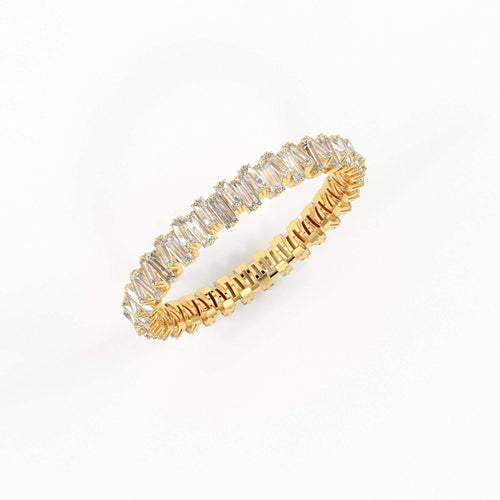 Baguette Full Eternity Ring / 14k Gold Stacking Diamond Wedding Band / Full Eternity Diamond Ring / Stackable Ring / Prong Set Dainty Ring - Jalvi & Co.