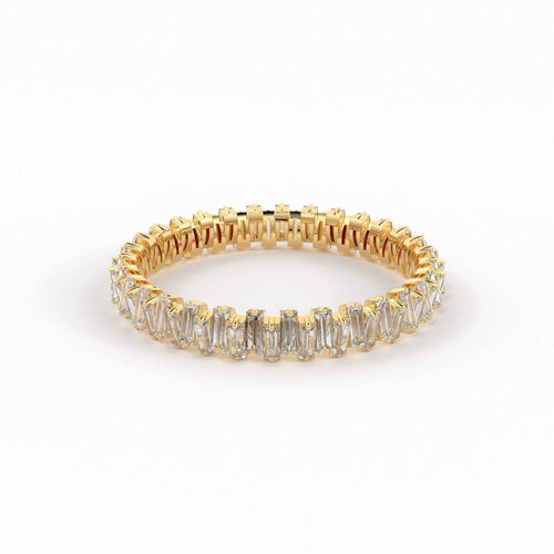 Baguette Full Eternity Ring / 14k Gold Stacking Diamond Wedding Band / Full Eternity Diamond Ring / Stackable Ring / Prong Set Dainty Ring - Jalvi & Co.