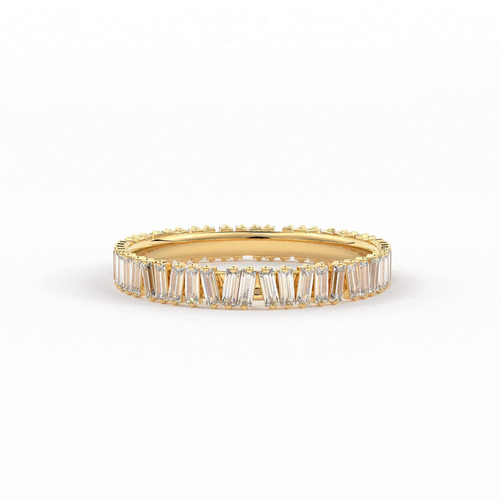 Baguette Jagged Eternity Ring / 14k Gold Stacking Diamond Wedding Band / Full Eternity Diamond Ring / Stackable Ring / Prong Set Dainty Ring - Jalvi & Co.