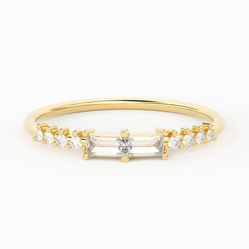 Baguette Ring / 14k Gold Baguette Diamond Stacking Ring / Rose Gold Baguette Ring / Minimalist Baguette Ring / Double Baguette Ring - Jalvi & Co.