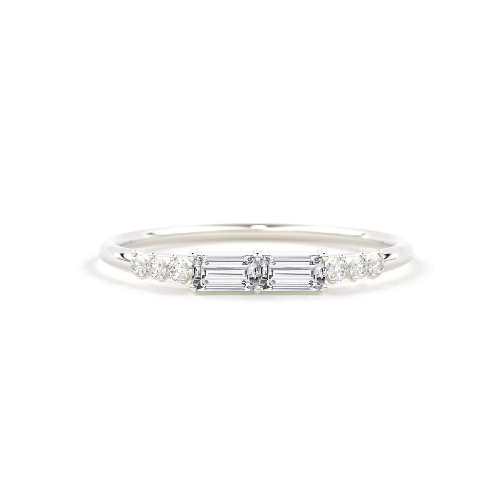 Baguette Ring / 14k Gold Baguette Diamond Stacking Ring / Rose Gold Baguette Ring / Minimalist Baguette Ring / Double Baguette Ring - Jalvi & Co.