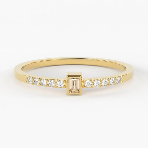 Baguette Ring / 14k Solid Gold Baguette Diamond Engagement Ring / Stacking Ring / Dainty Diamond Ring / Baguette Diamond Ring - Jalvi & Co.