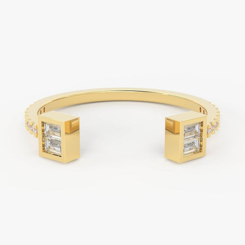 Baguette Round Diamond Band in 14k Gold / Round Diamond Ring / Gold Band White Diamond Ring / Open Mouth Diamond Wedding Band - Jalvi & Co.