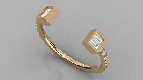 Baguette Round Diamond Band in 14k Gold / Round Diamond Ring / Gold Band White Diamond Ring / Open Mouth Diamond Wedding Band - Jalvi & Co.