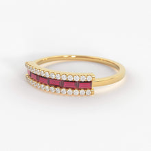 Load image into Gallery viewer, Baguette Ruby Ring / Ruby Baguette Ring in 14k Gold / Rose Gold Baguette Ruby Wedding Ring / Graduation Gift / July Birthstone Ring - Jalvi &amp; Co.