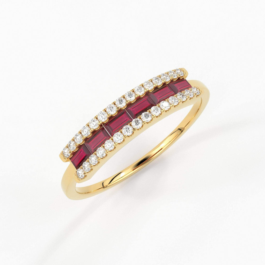 Baguette Ruby Ring / Ruby Baguette Ring in 14k Gold / Rose Gold Baguette Ruby Wedding Ring / Graduation Gift / July Birthstone Ring - Jalvi & Co.