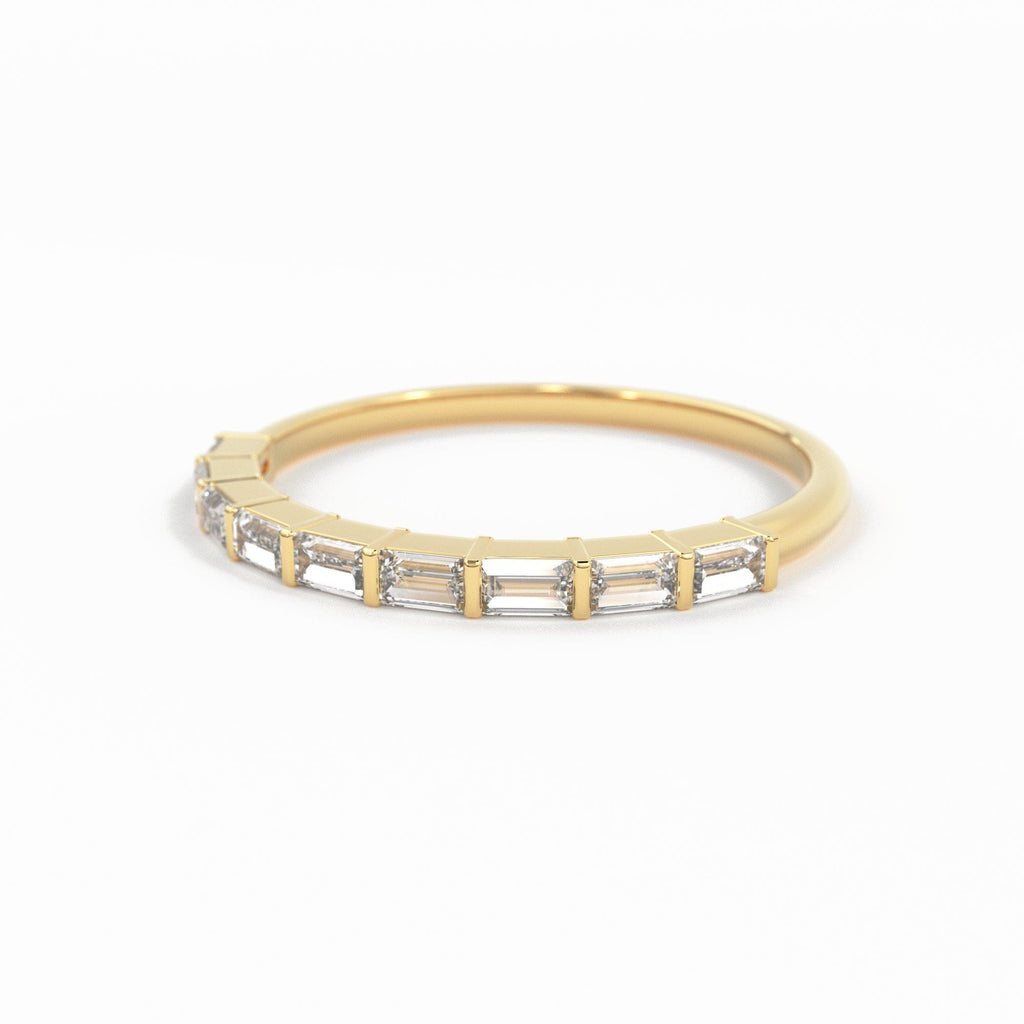 Baguette Wedding Band / 14k Gold 7 Stone Baguette Diamond Womens Wedding Ring / Minimalist Design Ring / Half Eternity Ring / Stackable Ring - Jalvi & Co.