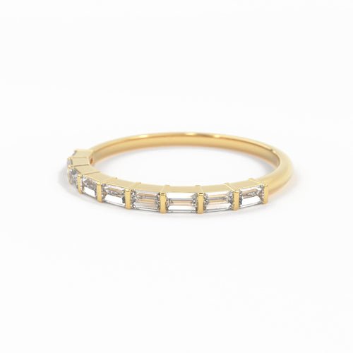 Baguette Wedding Band / 14k Gold 7 Stone Baguette Diamond Womens Wedding Ring / Minimalist Design Ring / Half Eternity Ring / Stackable Ring - Jalvi & Co.