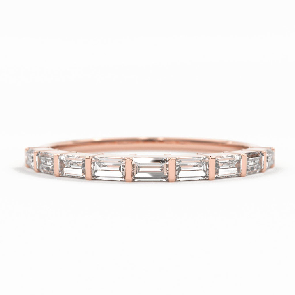 Baguette Wedding Band / 14k Gold 7 Stone Baguette Diamond Womens Wedding Ring / Minimalist Design Ring / Half Eternity Ring / Stackable Ring - Jalvi & Co.