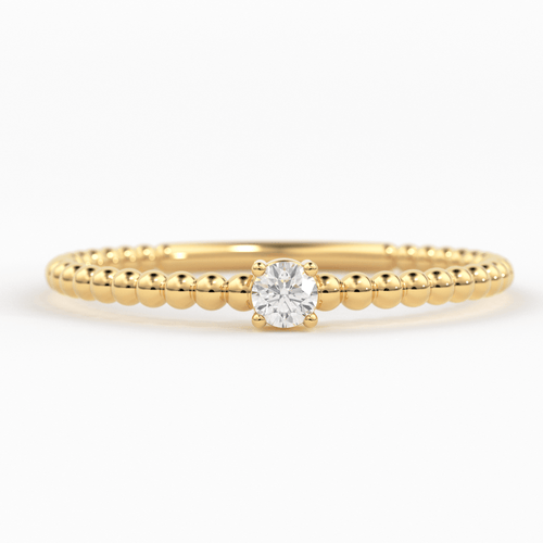 Beaded Diamond Ring / Diamond Solitaire Ring / Solitaire Diamond Ring / Simple Diamond Ring / Thin gold Band Ring/ Stacking Bead Dainty Ring - Jalvi & Co.