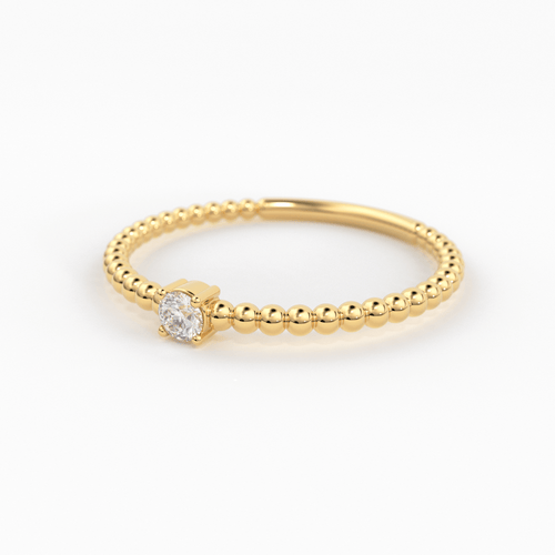 Beaded Diamond Ring / Diamond Solitaire Ring / Solitaire Diamond Ring / Simple Diamond Ring / Thin gold Band Ring/ Stacking Bead Dainty Ring - Jalvi & Co.