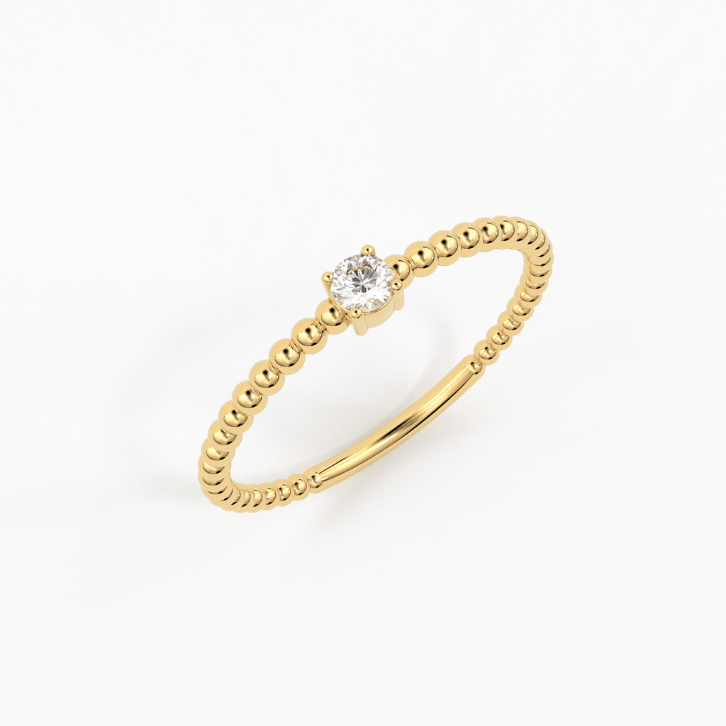 Beaded Diamond Ring / Diamond Solitaire Ring / Solitaire Diamond Ring / Simple Diamond Ring / Thin gold Band Ring/ Stacking Bead Dainty Ring - Jalvi & Co.