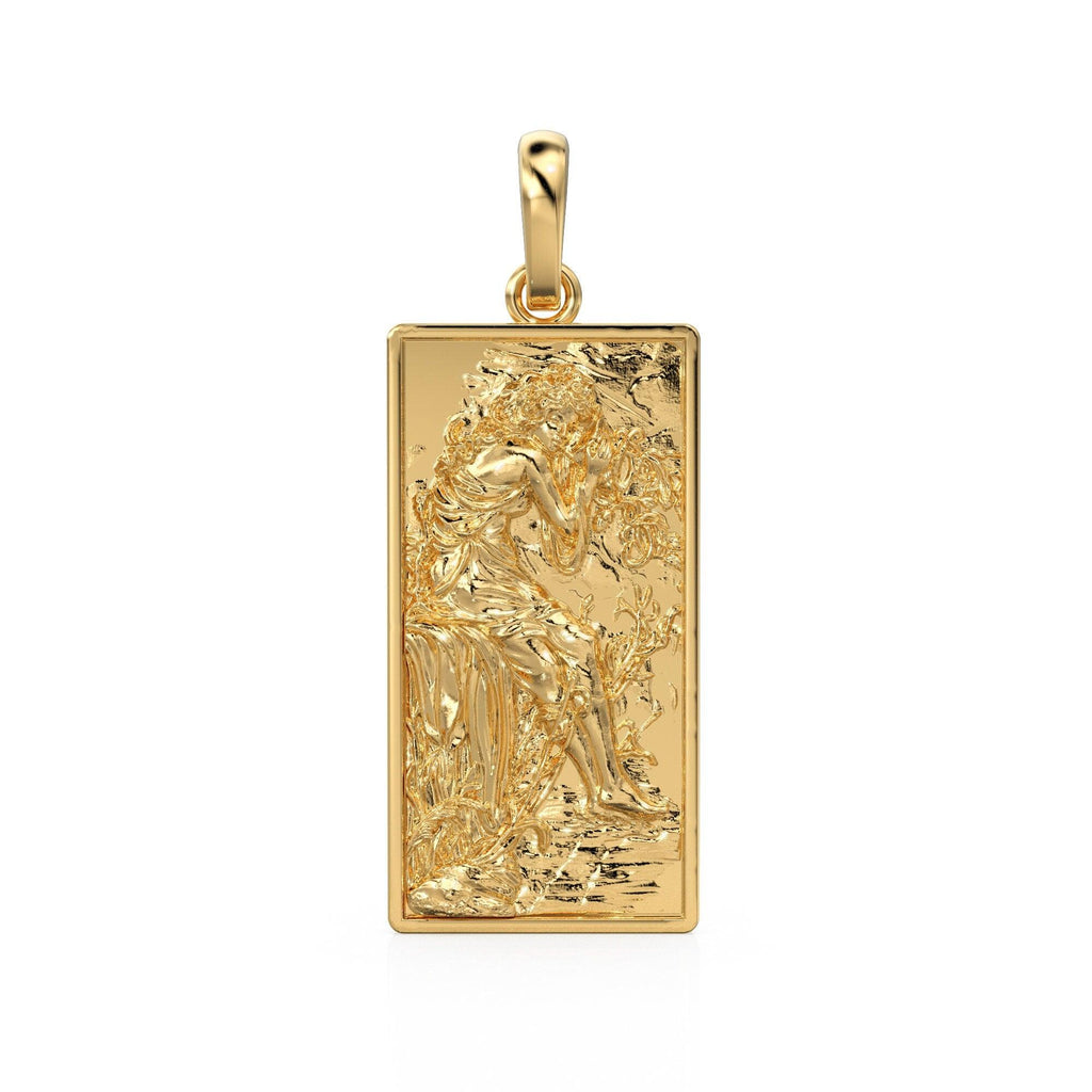 Beautiful Lady Renaissance Baroque Solid Gold Pendant / 18k Solid Gold Cherub Charm Pendant - Jalvi & Co.