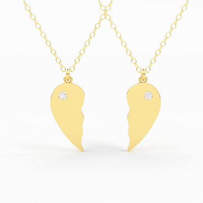 Best Friend Necklace / BFF Necklace / 14k Solid Gold Heart Necklace / Set of 2 Best Friend Necklace / Love Necklace / Sister Necklace - Jalvi & Co.